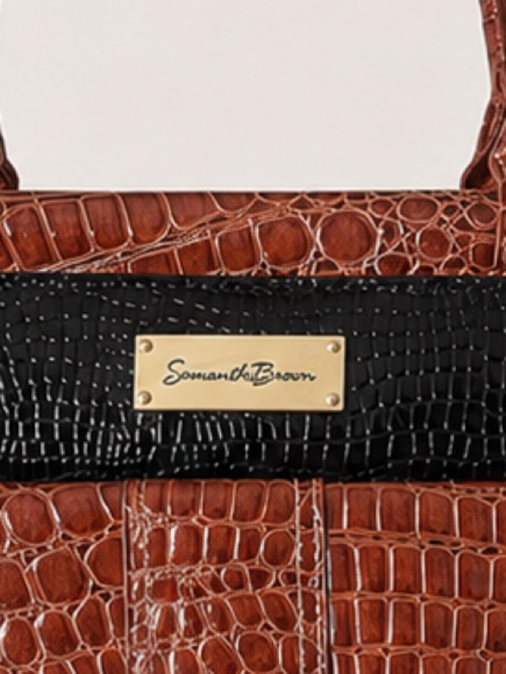 Samantha Brown Croc-Embossed Black Weekender Bag with Brown Trim - Picture 2 of 12